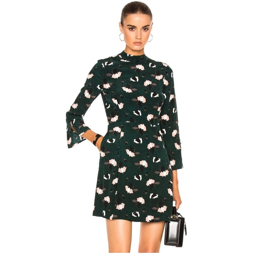 Derek Lam 10 Crosby - Dark Green Floral Long Sleeve Dress